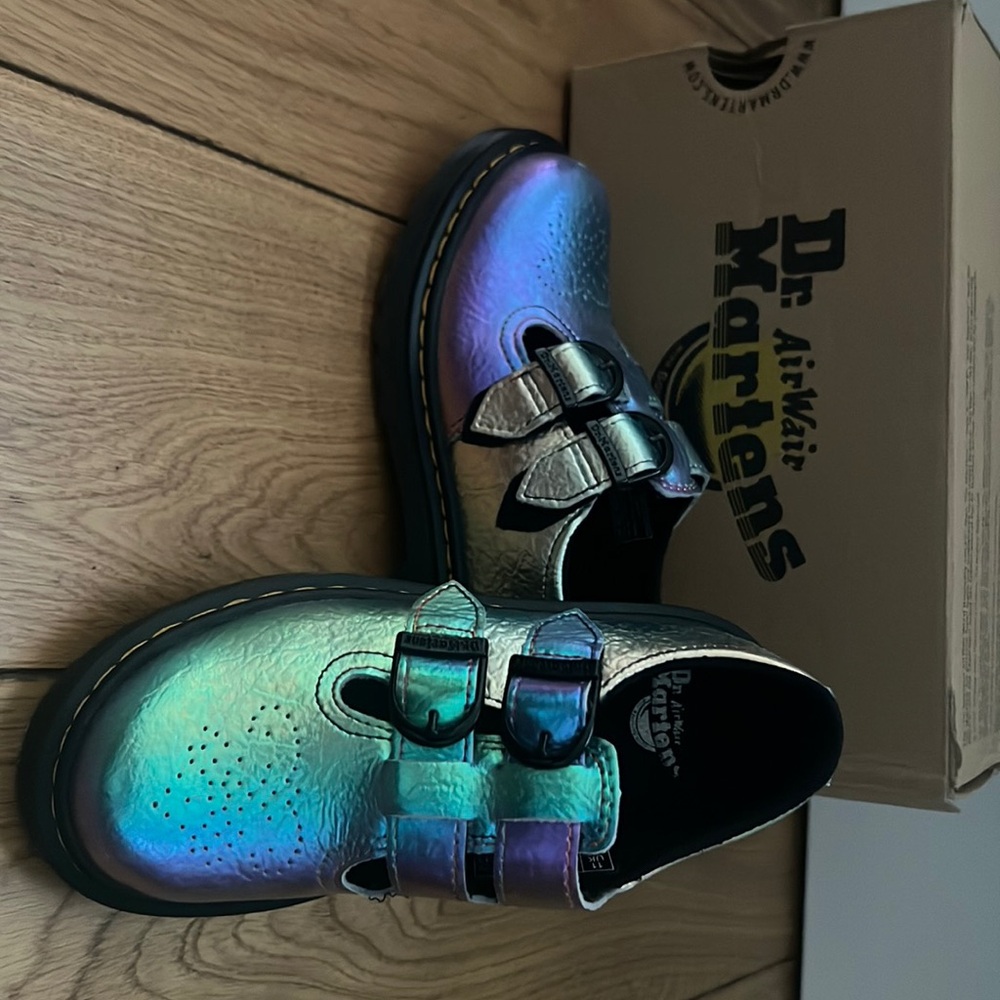 Metallic rain bow crinkle  Mary Jane shoes